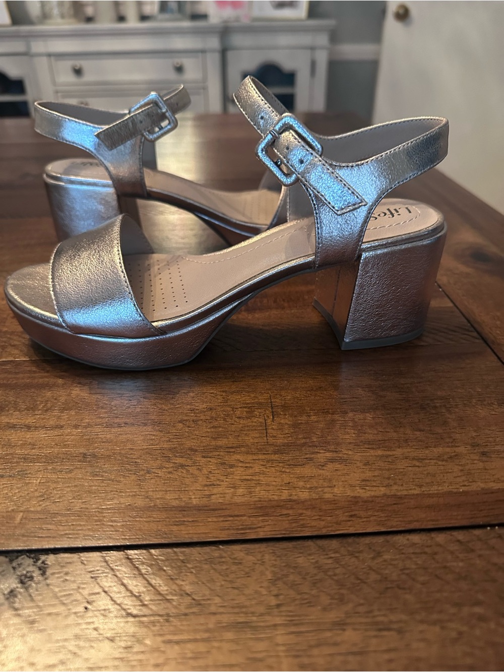Life Stride Gold Metallic Platform Block Heel Sandals